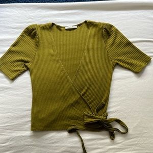 Reformation Rosebud Ribbed Wrap Top in Moss